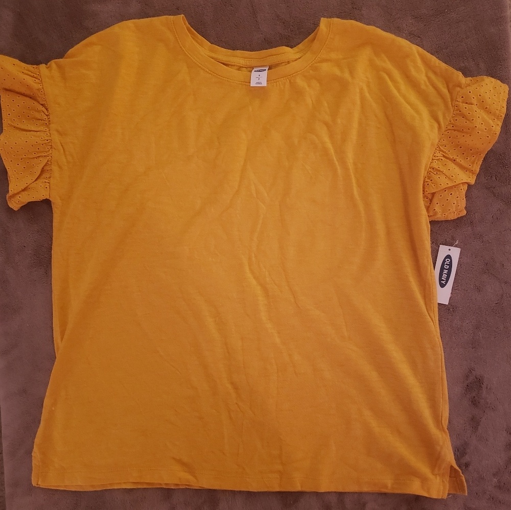 NWT Women's Mustard Ruffled Eyelet Sleeves Shirt - Picture 2 of 5
